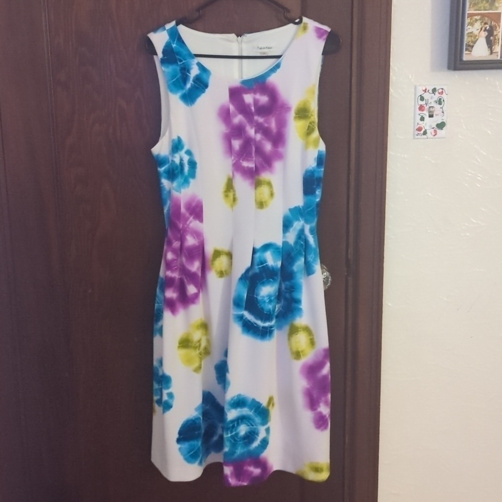 Calvin Klein White Colorful Floral Fit and Flare Dress